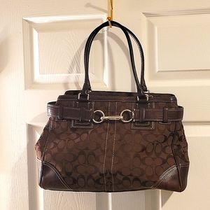 Coach brown canvas with leather accents shoulder bag
